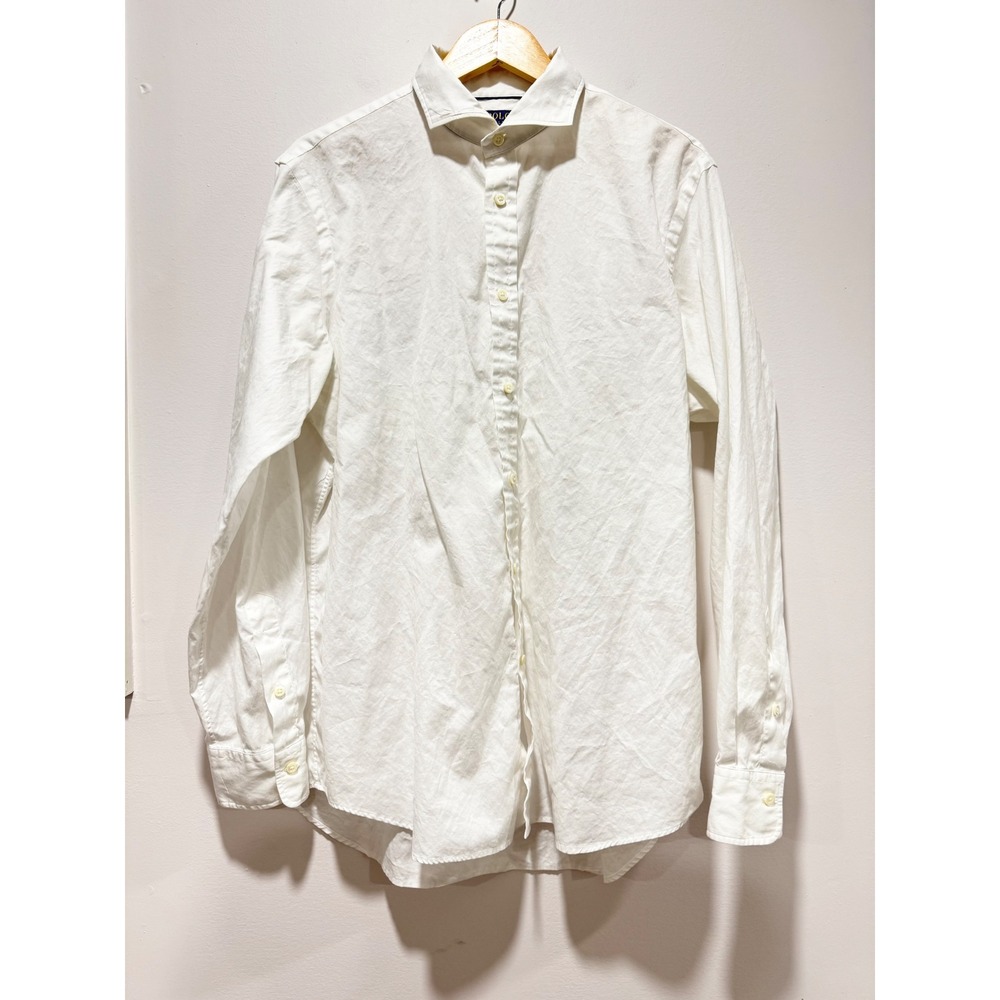 Polo Ralph Lauren Mens White Long Sleeve Button Down Shirt Large Spread Collar